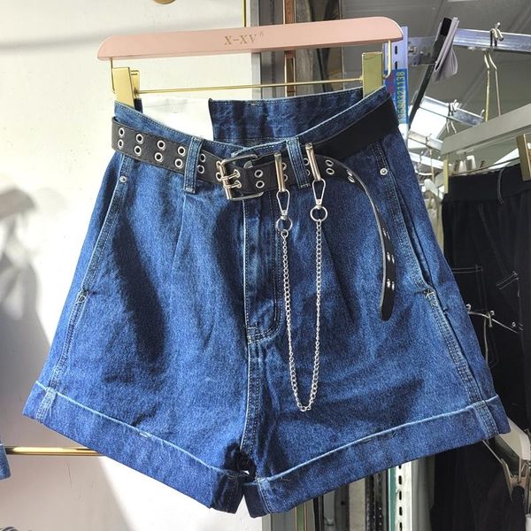 

women's jeans dark blue loose-fitting wide-leg short jumpsuit thin 2021 summer high waist slimming a- line denim pants