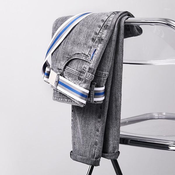 Jeans da uomo stile asiatico uomo Harem pantaloni lunghi in denim elastico in vita pantaloni larghi dritti di marca Jean streetwear maschile blu grigio