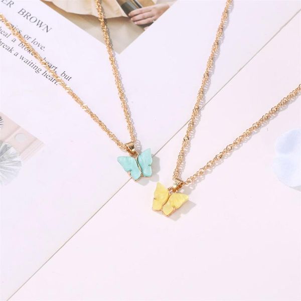 

fashion sweet butterfly pendant necklace acrylic colors clavicle chain women glamour collares jewelry a50 necklaces, Silver