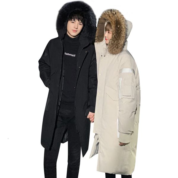 

new winter couple down jacket hooded fashion long coat men windproof waterproof thick warm mens clothing parka, Black