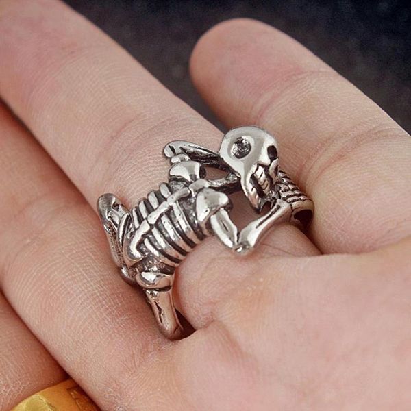 

cluster rings fashion retro punk metal halloween spoof gothic skull mens ring original design party jewelry for women pagan, Golden;silver