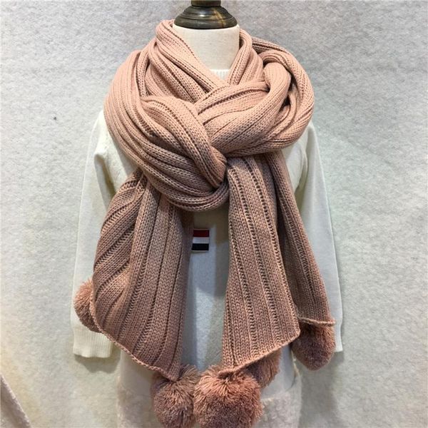 

scarves winter women scarf novelty ball pompom handmade scarfs solid plain knitted shawls with fringes brand male shawl wrap yg471, Blue;gray