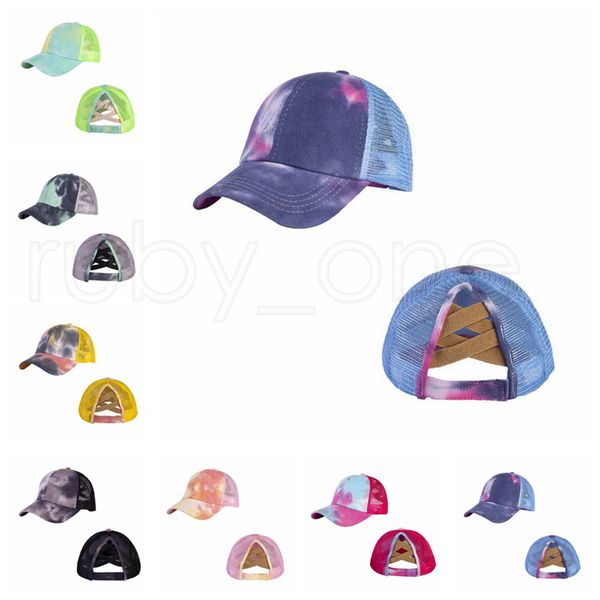 

Kids Tie-Dye Ponytail Baseball Hat Children Criss Cross Washed Ball Caps Fashion High Messy Festive Party Hats Supplies 7styles RRA4251