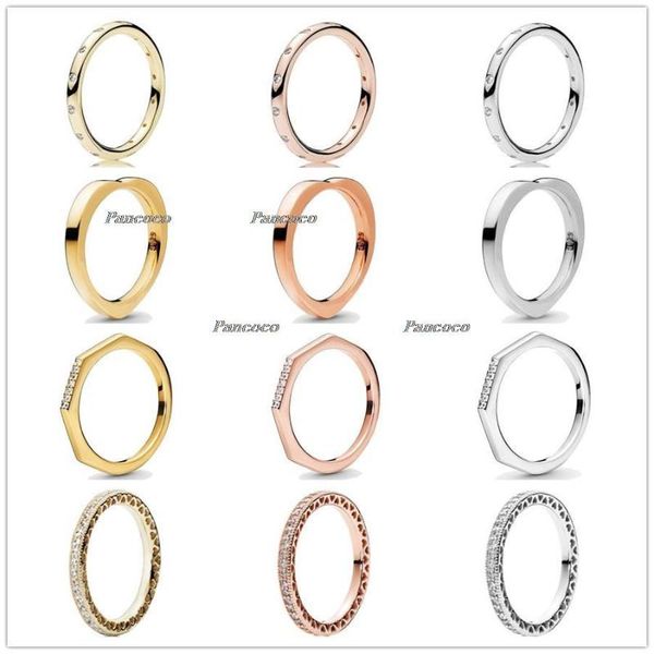 

cluster rings authentic 925 sterling silver rose golden signature hearts for women wedding party europe fashion jewelry, Golden;silver