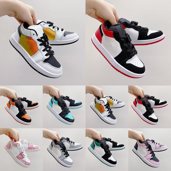 

classic 1 low chicago red mid lace up skateboarding children boy girl kid youth basketball sports shoes skate sneaker size eur24-35, Black