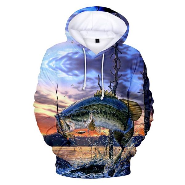 

men's hoodies & sweatshirts 3d printing fashion fish and women's hooded harajuku spring autumn pullovers, Black