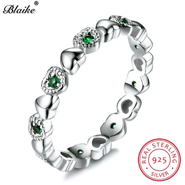 

cluster rings blaike luxury may birthstone emerald for women genuine s925 sterling silver green heart zircon ring fine jewelry gifts, Golden;silver