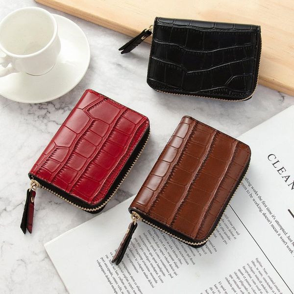

business card holder women's clutch bag men wallet made of pu leather zipper handbags coin purses luxury pouches key box wallets, Red;black