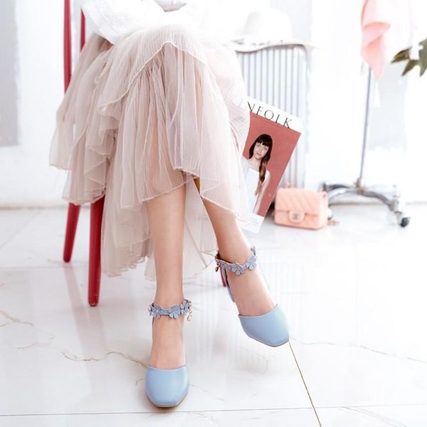 

dress shoes big size ladies high heels women woman pumps spiked flowers one word belt button single, Black