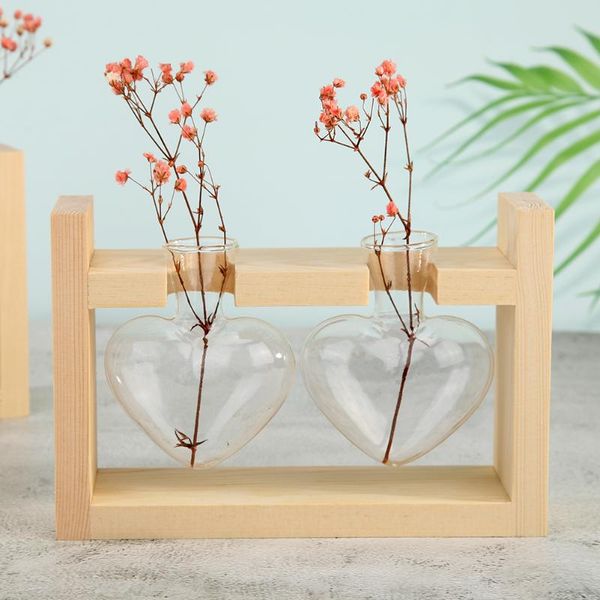 

vases crystal glass vase wooden frames love-shaped bonsai flowers deskset for household living rooms office ornaments