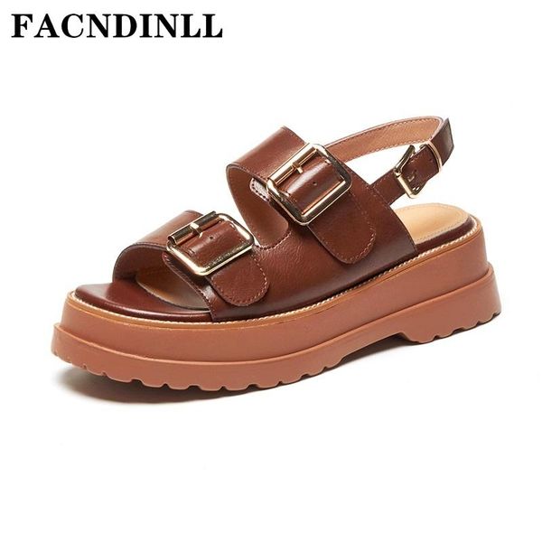 

sandals 2021 plus size 34-42 women shoes genuine leather wedges high heels platform summer fashion buckle dress party rome, Black