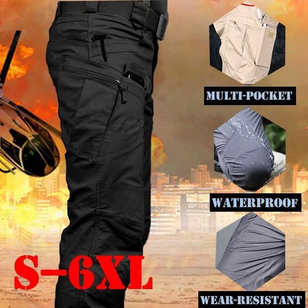 

men's tactical cargo pants elastic multi pocket outdoor casual pants military army combat trousers sweatpants plus size 6xl 210930, Black