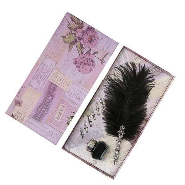 

fountain pens european style ostrich quill pen, dip feather pen set,