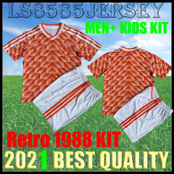 

kids kit retro 1988 home soccer jersey netherlands marco van basten gullit voetbal shirt seedorf bergkamp holland 88 suit football jersey th, Black