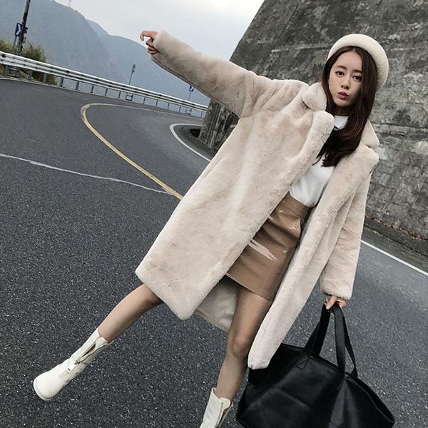 

women's fur & faux winter coat 2021 mid-length soft plush jacket sobretudo feminino elegant keep warm outwear, Black
