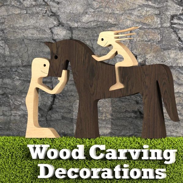 

decorative objects & figurines wood mini statue couple human knight and horse craft ornaments family wooden dog home decoration father'