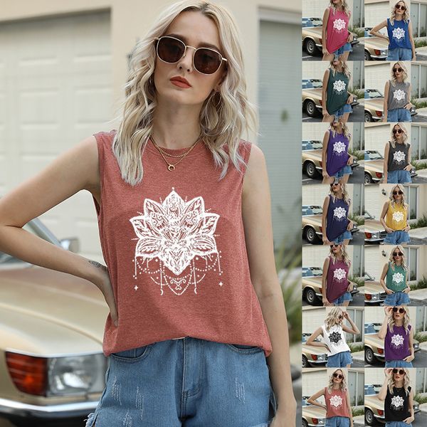 

summer t shirt vest women's sleeveless floral pattern basic, White