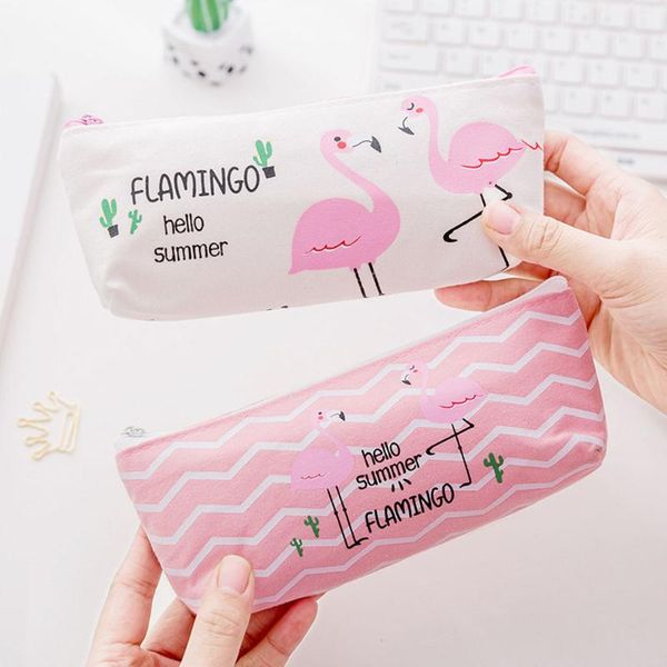 

1pc pink flamingo pencil case kawaii stationery storage box canvas gift school pencilcase bag office supplies bags