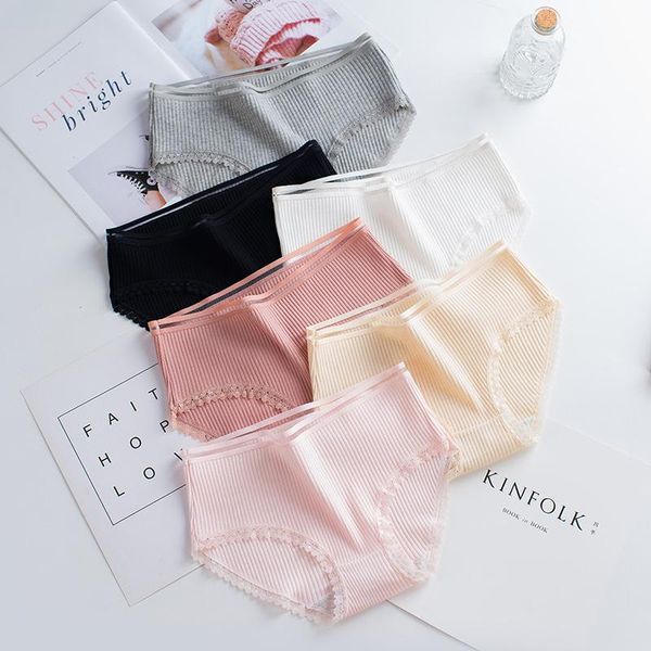 

women's panties 5pcs/set underwear lace cotton panty female underpants solid color intimates girls briefs lingerie, Black;pink