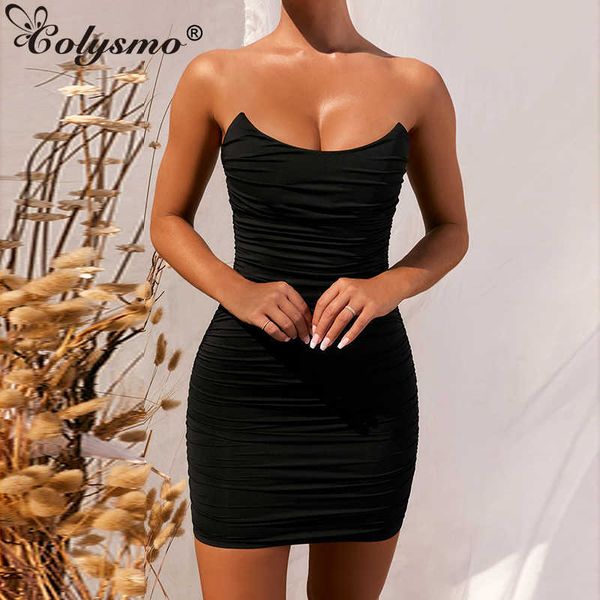 

colysmo double layers red summer dress women off shoulder push up bodycon black party club ruched mini 210527, Black;gray
