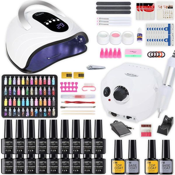 

nail art kits manicure set upgraded hight power lamp and tool 18/12 colors electric drill kit 48 color decoration