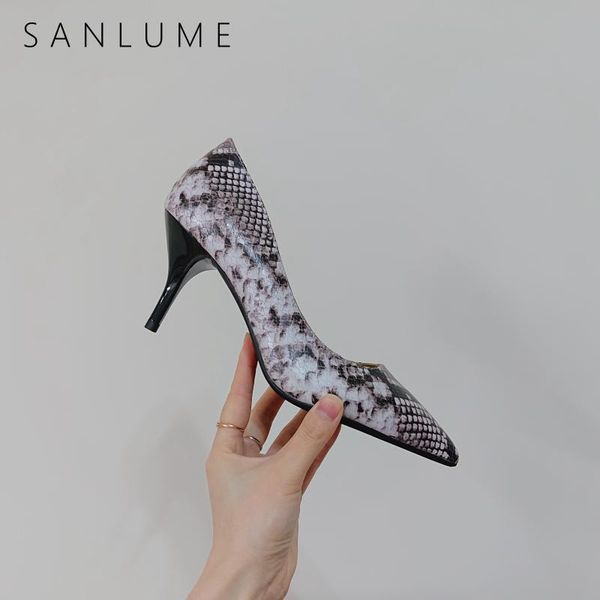 

dress shoes sanlume arrived genuine leather sandal pointed toe pumps women party woman high heels escarpins thin, Black