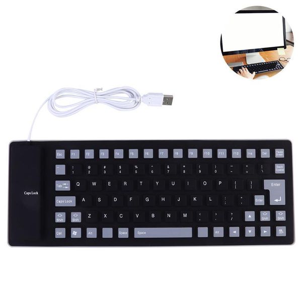 

keys roll up usb wired keyboard waterproof silent for computer (black) keyboards