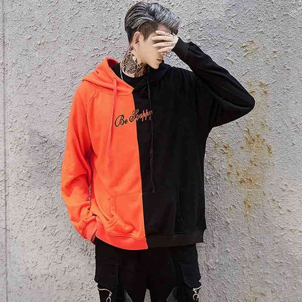

men's casual fashion color matching smile face sweater long sleeve sports hooded men's wear, Black