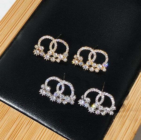

vintage brand designer 18k gold plated 925 silver needle charm stud earrings luxury womens geometric crystal rhinestone tassel long chain wo, Golden