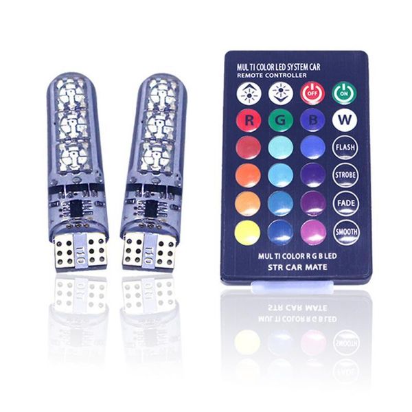 

interior&external lights 2pcs 12v car led rgb flash/signal light bulb auto atmosphere/strobe reading wedge lamp with remote control interior