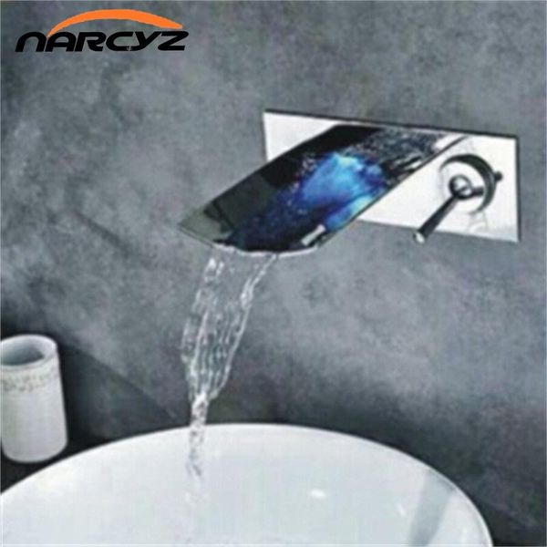 

bathroom sink faucets led light basin mixer tap chromed brass glass waterfall faucet a1024