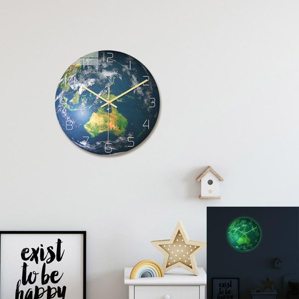 

wall clocks luminous earth clock acrylic glass horloge silent quartz watch home decor living room fluorescent glow in the dark