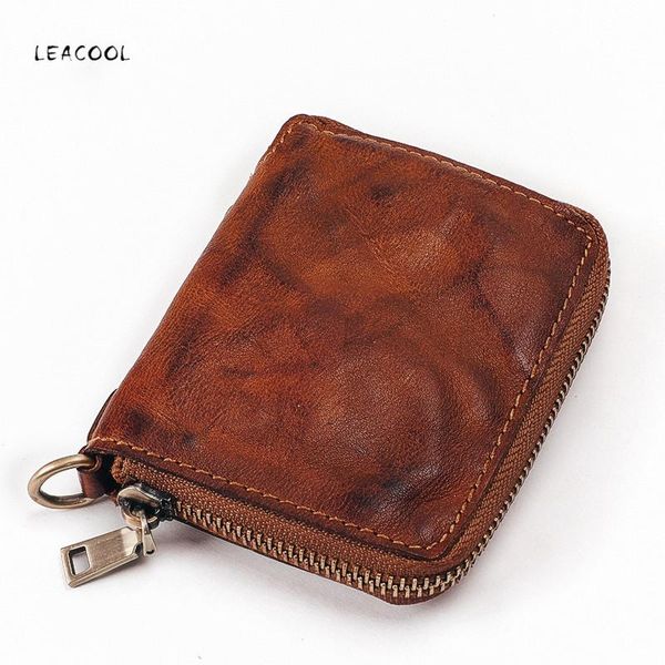 

genuine leather men short wallet women cowhide zipper purse wallets holder pocket money bag, Red;black