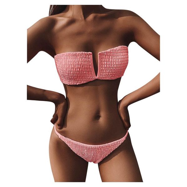 

strapless push up bikini set brazilian bandeau swimsuit women crochet solid color micro swimwear 2 piece maillot de bain femme women's, White;black