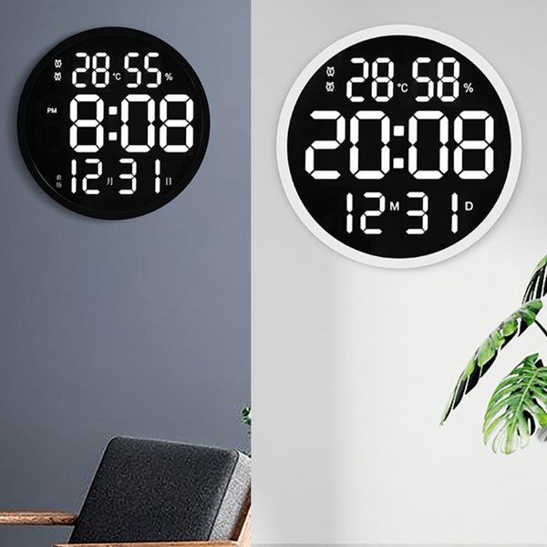 

wall clocks simple design living room led round clock digital display temperature and humidity date alarm home cycle