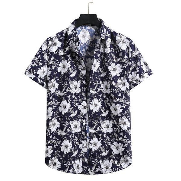 

men's casual shirts floral hawaiian shirt men 2021 summer short sleeve beach button up male party holiday vacation clothing, White;black