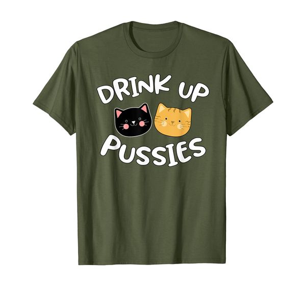

drink up pussies funny cat drinking kitty face t-shirt, White;black