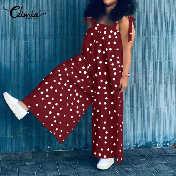 

women's jumpsuits & rompers long fashion celmia 2021 summer polka dot print dungarees casual loose playsuits wide leg pants, Black;white