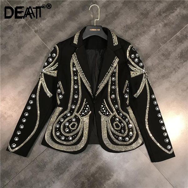 

women's jackets deat 2021 autumn winter turn-down collar full sleeves metal beaded no buttons short jacket female single suit wf18501l, Black;brown