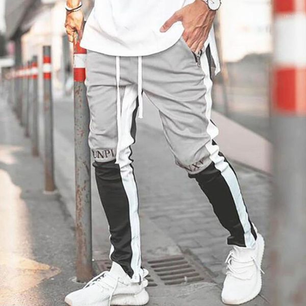 

summer men pants fitness casual long workout skinny sweatpants jogger tracksuit trousers men's, Black