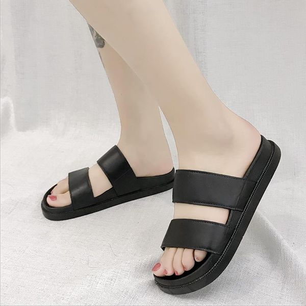 

girl han edition ms summer cool slippers antiskid a word procrastinates male social fashion wears outside beach shoes, Black