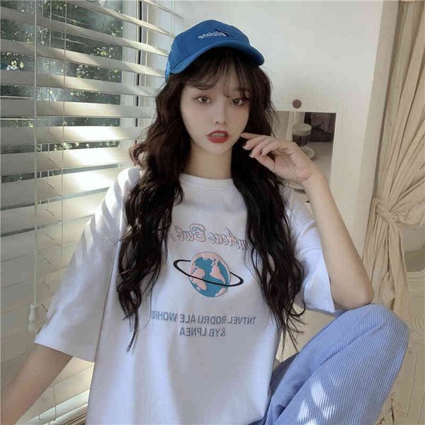 

letter pattern 3 sizes -xl causal short sleeve o-neck basic all match preppy style street women t-shirts 210522, White