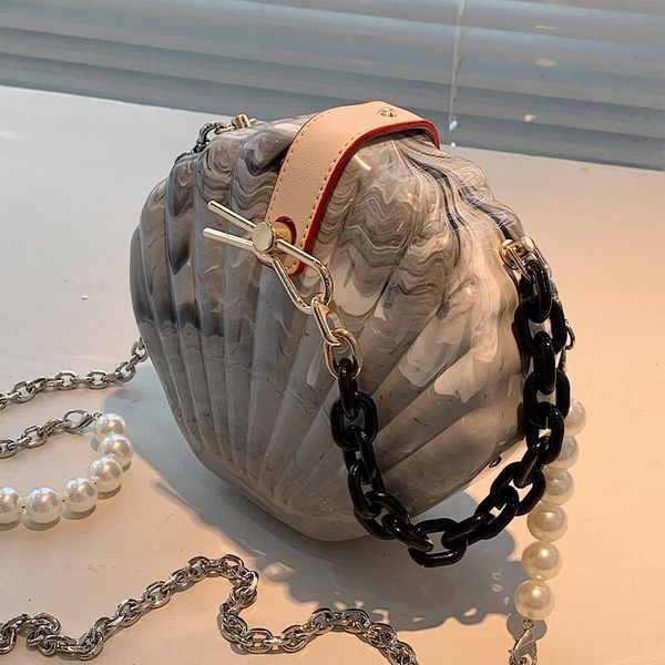 

evening bags summer gradient acrylic texture shoulder bag 2021 fashion pearl chain women's designer high-quality messenger shell