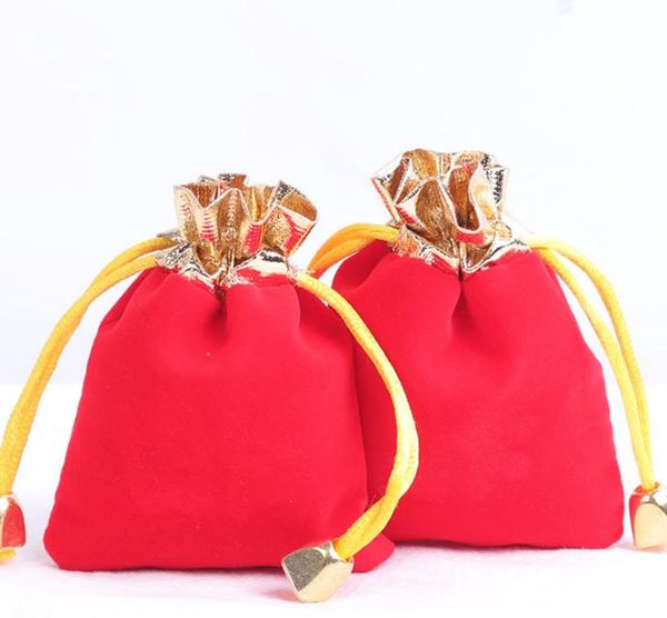 

2021 new gold side velvet drawstring pouch bag/jewelry bag christmas/wedding gift bags red black, Pink;blue