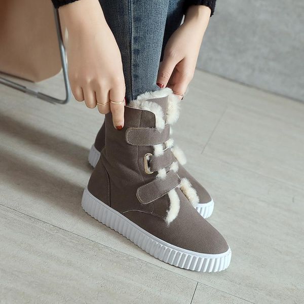 

boots russian winter women ankle superfine fiber with fur wool lining warm fashion all-match buckle snow, Black