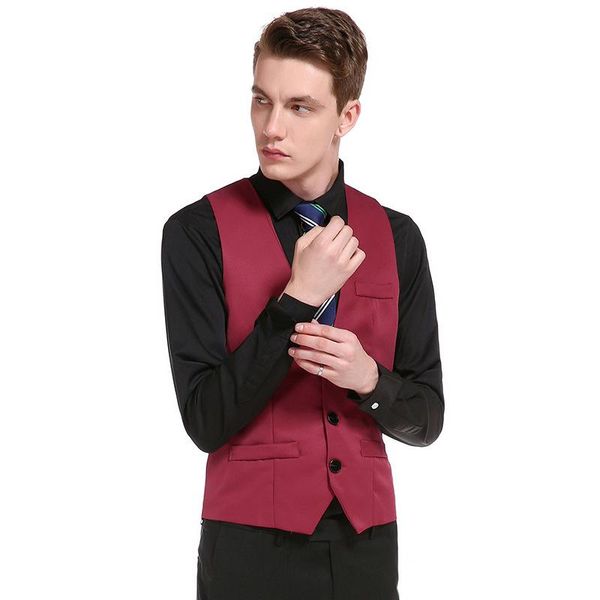 

men's fashion slim single row three button solid color suit vest wedding mj200 vests, Black;white