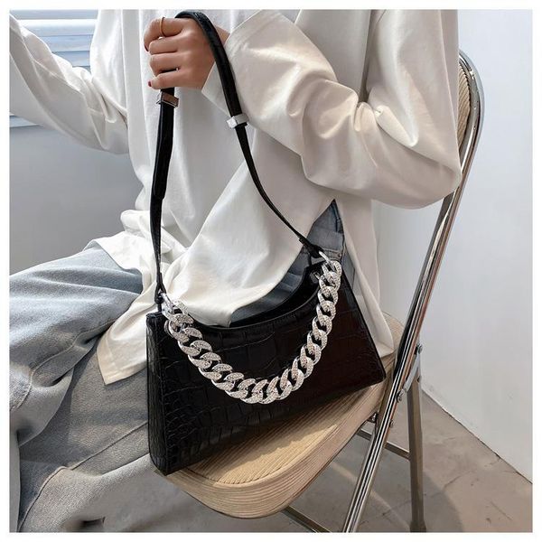 

evening bags shoulder for female 2021 crocodile pattern handbags fashion portable underarm solid color chain casual