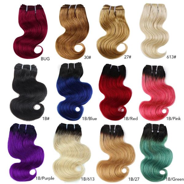

human hair bulks bhf ombre body wave bundles 50g/pc machine made remy extensions 8 inch 1b/27 & 1b/613 short bob style, Black