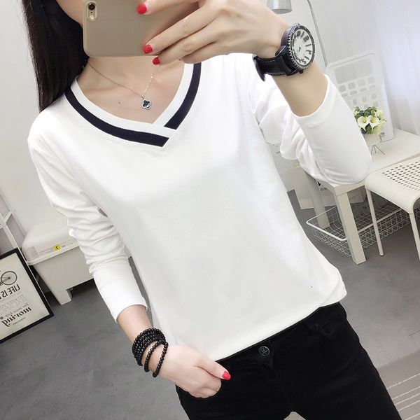 

women's t-shirt reality pats spring korean early autumn long sleeve fat mm loose plus size 3xl 4xl 5xl fall wear k8pg, White