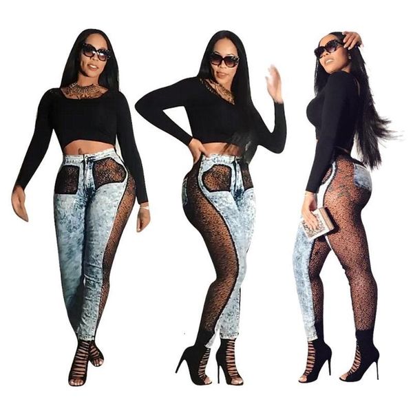 

women's jeans women lace patchwork 6m81, Blue